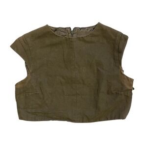 Versus Gianni Versace Vintage Olive Green Canvas Crop Top Cutout Back Italy Flaw